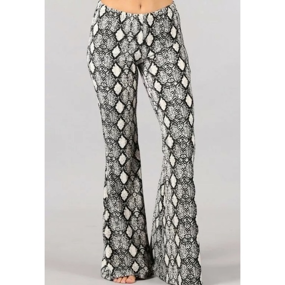 SOLD OUT Snake Stretch Bell Bottom Boho Flare Knit Pants - Picture 2 of 5